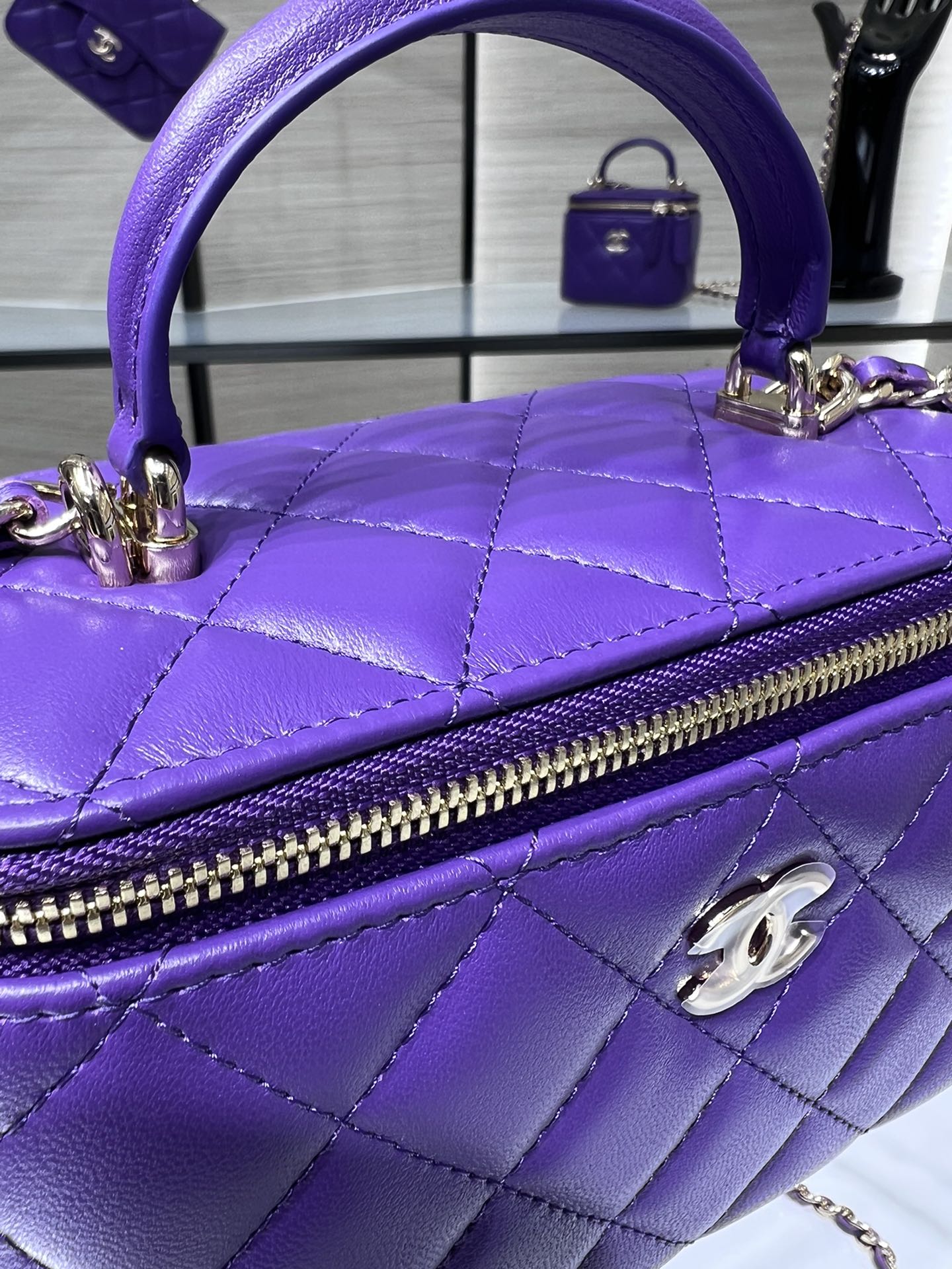 ChanelVanity With Chain Silver Hardware Purple For Women, Women’s Handbags, Shoulder Bags 6.7in/17cm