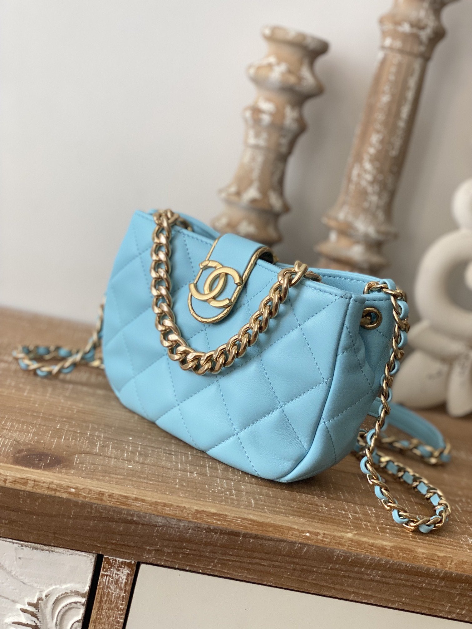 ChanelSmall Hobo Bag Gold Hardware Blue For Women, Women’s Handbags, Shoulder Bags 7.5in/19cm