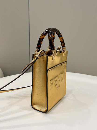 FI Mini Sunshine Shopper Gold For Women, Women&#8217;s Handbags, Shoulder And Crossbody Bags 7.1in/18cm FF 8BS051AJH7F1GNN