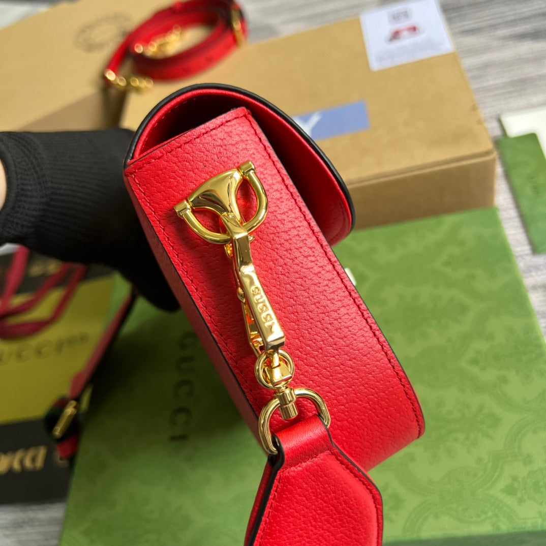 gg x Adidas Horsebit 1955 Mini Bag Red For Women, Women&#8217;s Bags 8.1in/21cm gg 658574 U3ZDG 6563