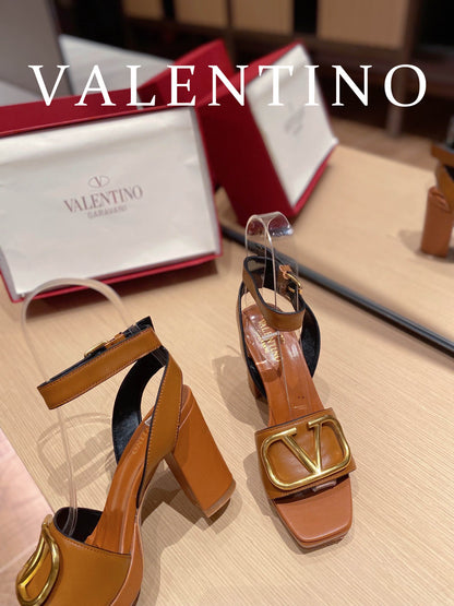 Valentino Garavani Strap Heeled Sandals With V Logo Signature Embellishment Orange For Women