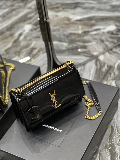 YSSL Sunset Medium Chain Bag For Women 8.6in/22cm Black YSL