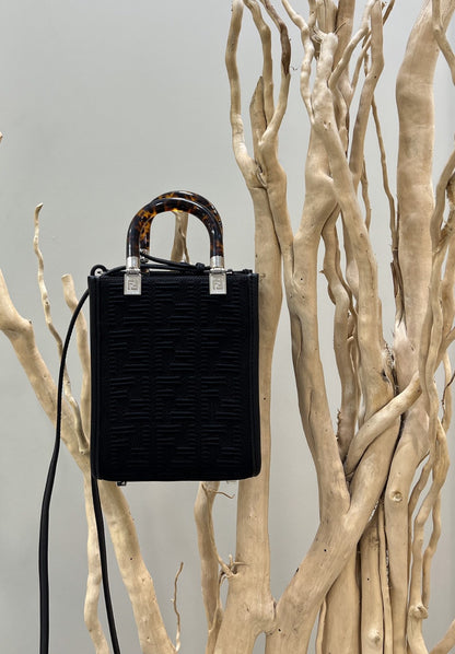 FI Mini Sunshine Shopper Black Bag For Woman 18cm/7in