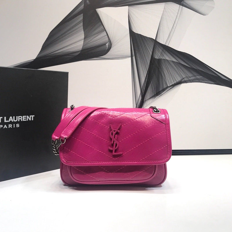 YSSL Niki Baby Chain Bag In Crinkled Vintage Dark Pink For Women 8.2in/21cm YSL