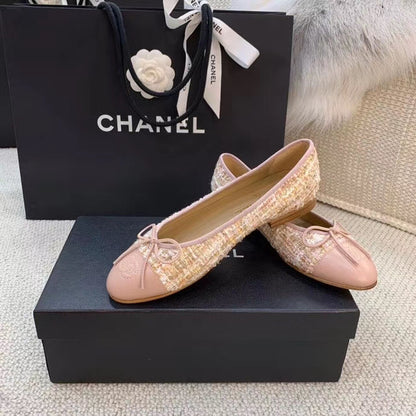 CHL LIGHT PINK BALLERINA FLATS TWEED AND GROSGRAIN