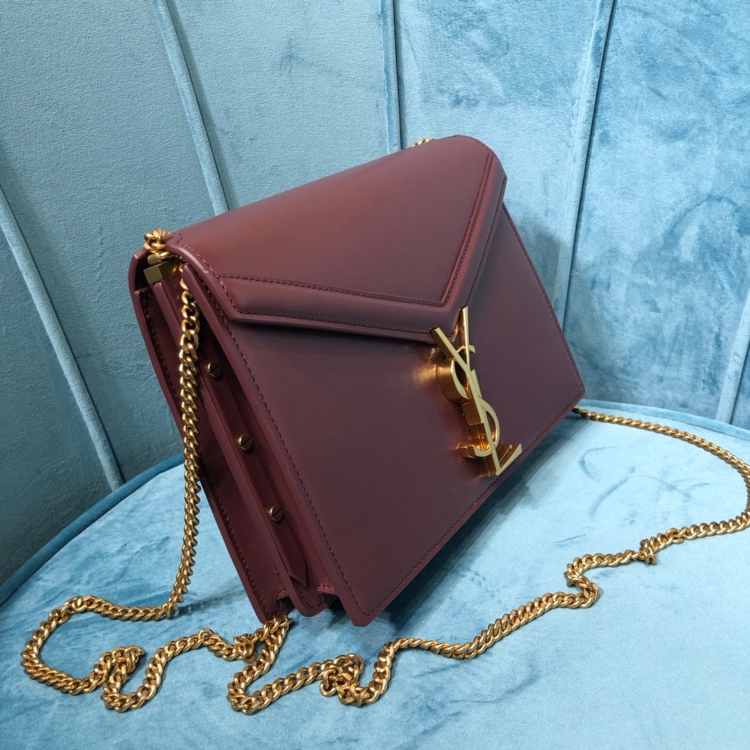 YSSL Cassandra Medium Chain Bag Burgundy For Women 8.7in/22cm YSL 532750BOW0W6008