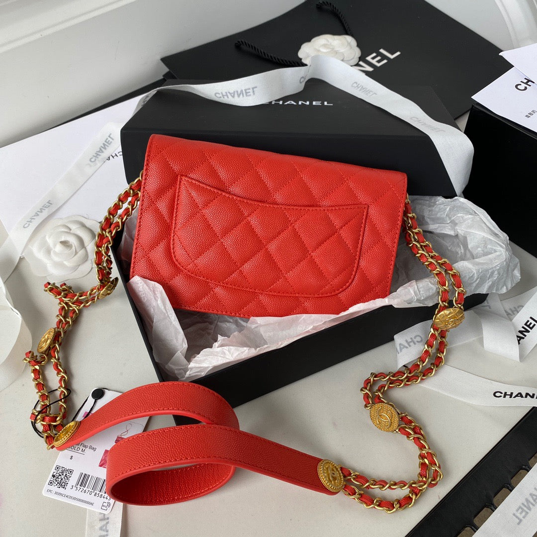 ChanelSmall Flap Bag Gold Hardware Red For Women, Women’s Handbags, Shoulder Bags 7.5in/19cm AP2840