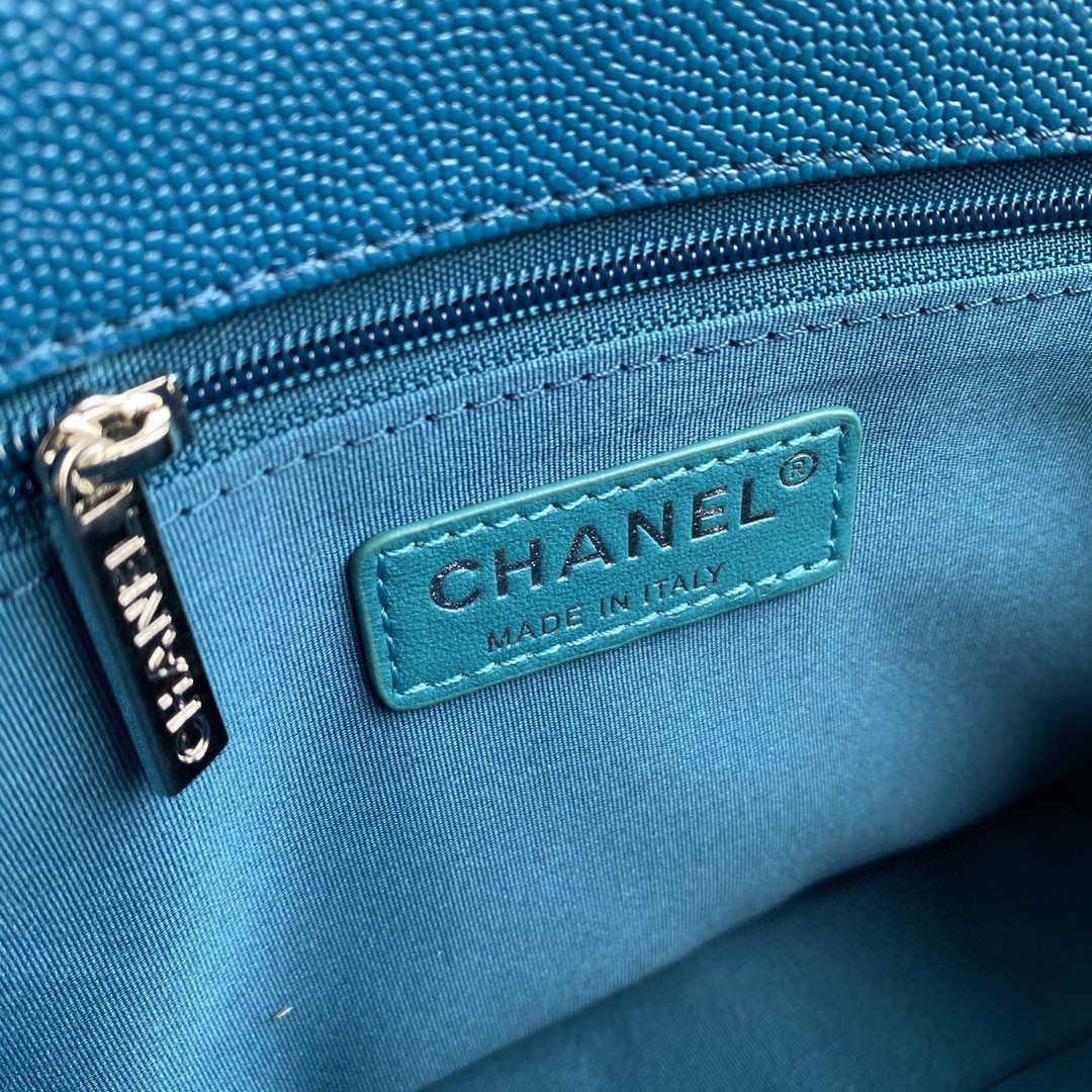 ChanelFlap Bag Red Hardware Grained Blue For Women, Women’s Handbags, Shoulder Bags 9.4in/24cm AS2303