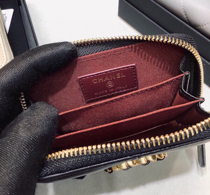 CHL 19 CARD HOLDER WITH ZIPPER LEATHER BLACK WALLET