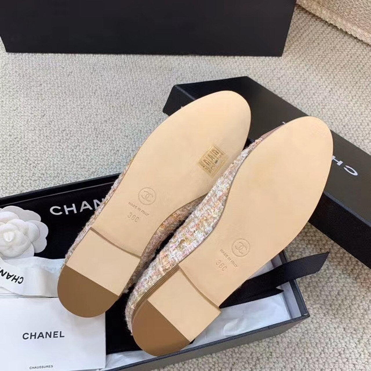 CHL LIGHT PINK BALLERINA FLATS TWEED AND GROSGRAIN