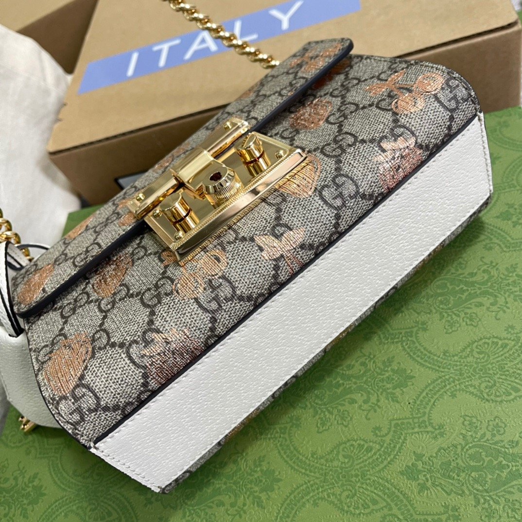 gg Padlock Small gg Strawberry Shoulder Bag Beige For Women, Women&#8217;s Bags 7.9in/20cm gg