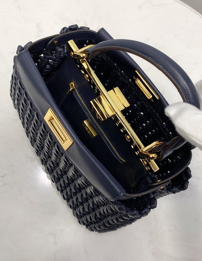 FI Peekaboo Mini Navy Blue Braided Bag For Woman 18cm/7in
