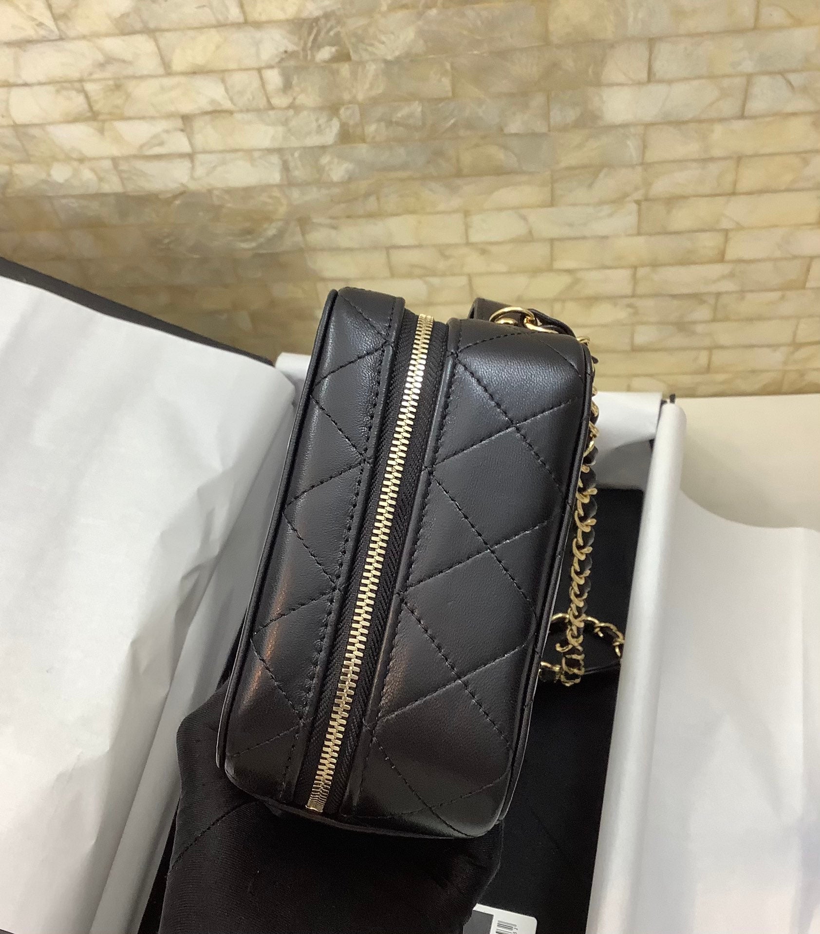 ChanelVanity Case Black With Gold Metal For Women, Women’s Handbags, Shoulder And Crossbody Bags 7.2in/19cm AS2900