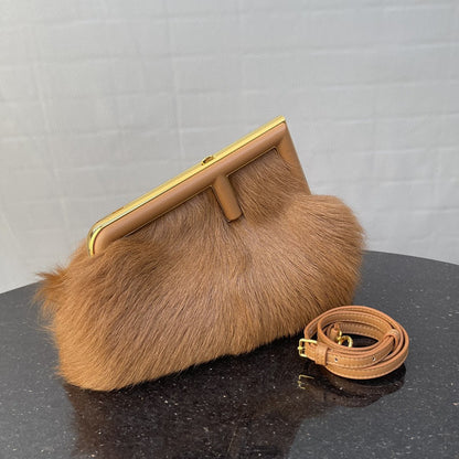 FI First Small Brown Fox Fur Bag For Woman 26cm/10in