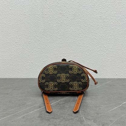 CE Mini Backpack Folco In Triomphe Canvas With Triomphe Heart Embroidery Brown For Women 8in/20cm 197662EF3.04LU