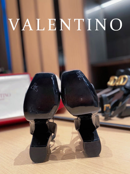 Valentino Garavani Strap Heeled Sandals With V Logo Signature Embellishment Black For Women