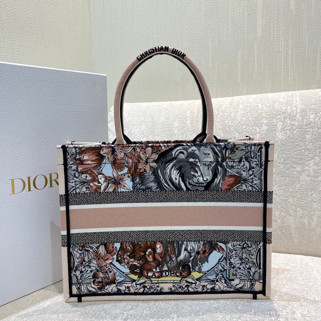 DI Medium Book Tote Multicolor La Force Embroidery, Multicolor, For Women Women’s Handbags, Shoulder Bags 36cm CD