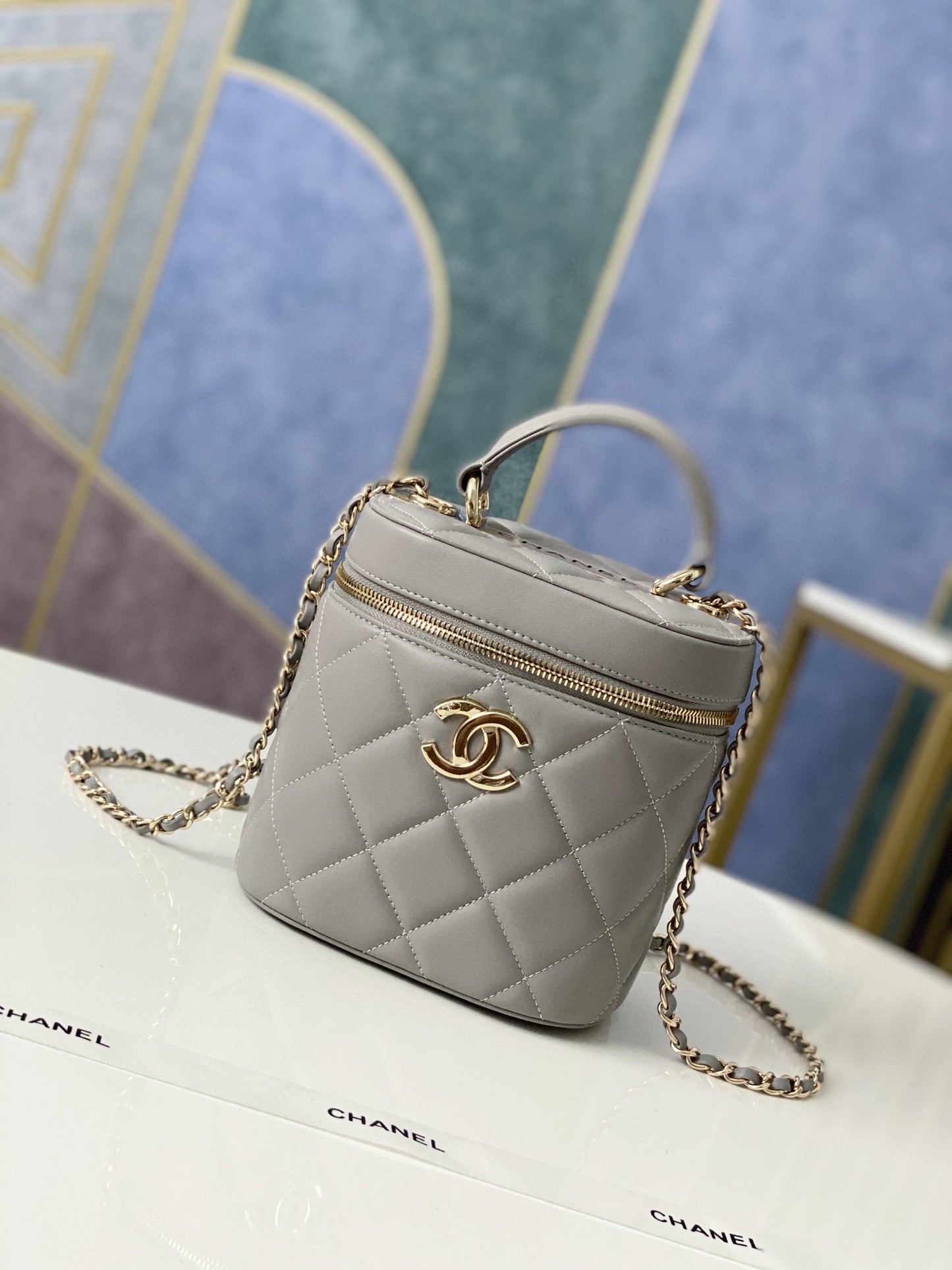 ChanelVanity Case Gold Hardware Grey For Women, Women’s Handbags, Shoulder Bags 9.4in/24cm 