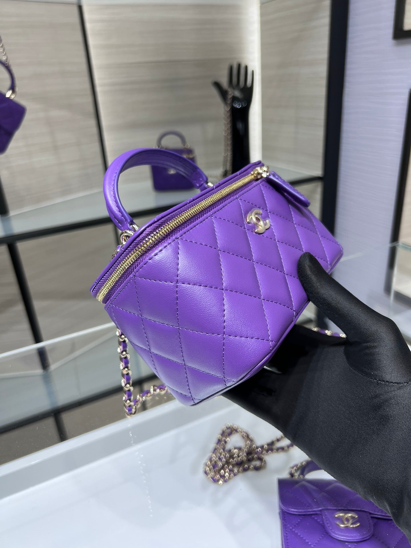 ChanelVanity With Chain Silver Hardware Purple For Women, Women’s Handbags, Shoulder Bags 6.7in/17cm