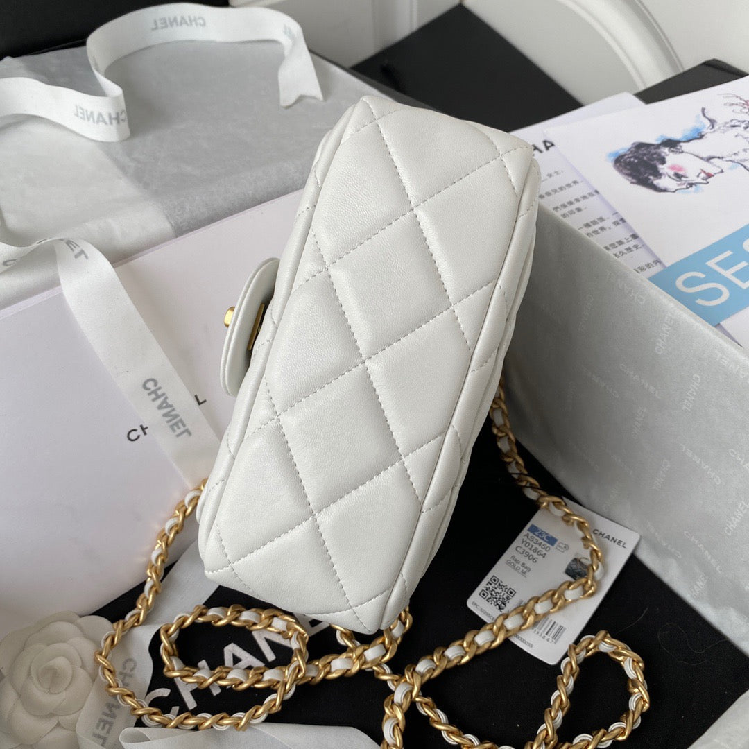 ChanelSmall Flap Bag Gold Hardware White For Women, Women’s Handbags, Shoulder Bags 7.9in/20cm AS3450