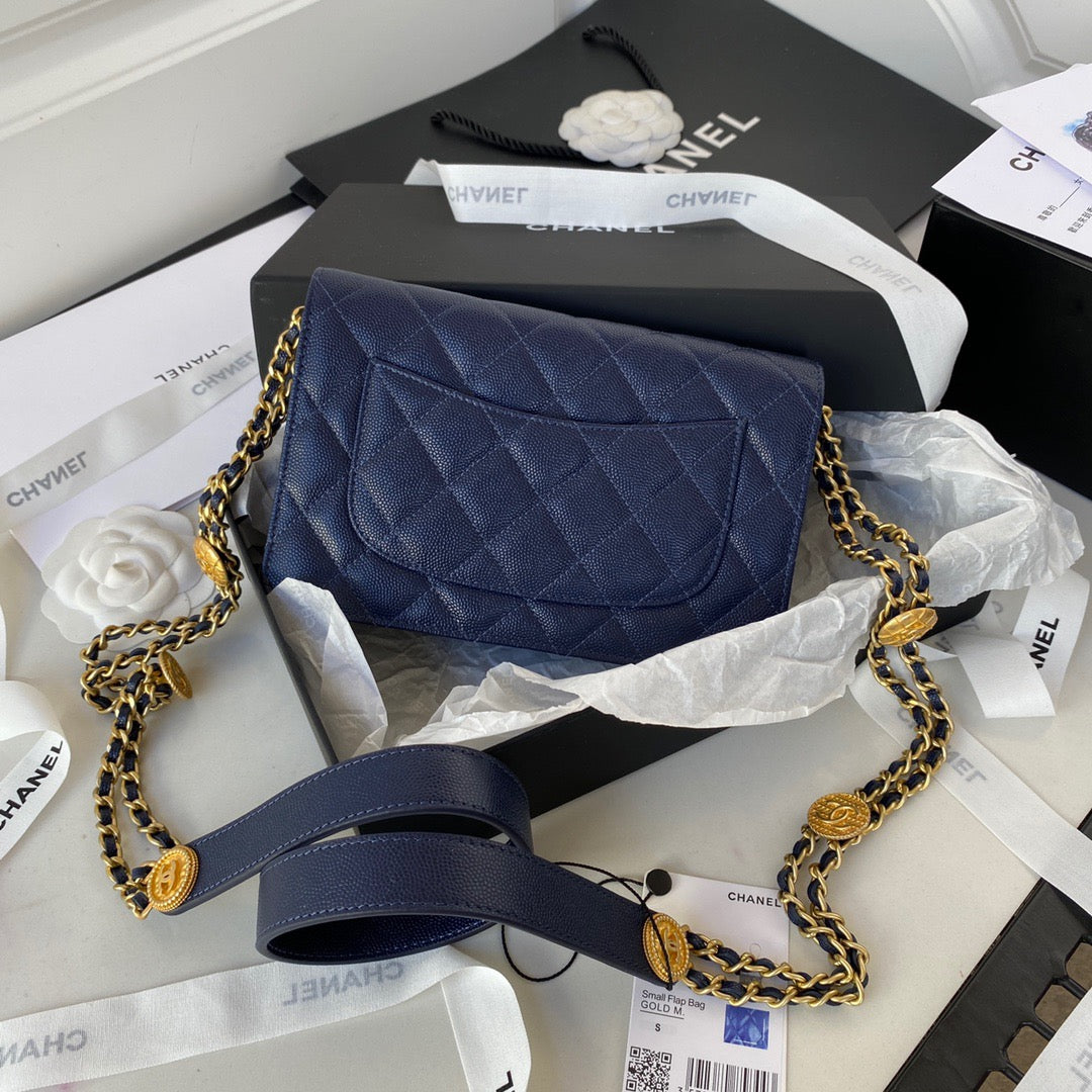 ChanelSmall Flap Bag Gold Hardware Navy Blue For Women, Women’s Handbags, Shoulder Bags 7.5in/19cm AP2840