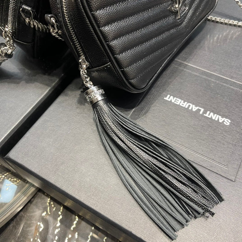 YSSL Lou Mini Bag Black In Quilted Grain De Poudre With Silver Toned Hardware For Women 7.4in/19cm YSl 6125791GF021000
