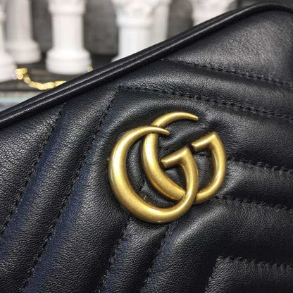 gg Marmont Matelassé Mini Bag Black Matelassé Chevron For Women 7in/18cm gg 448065 DTD1T 1000