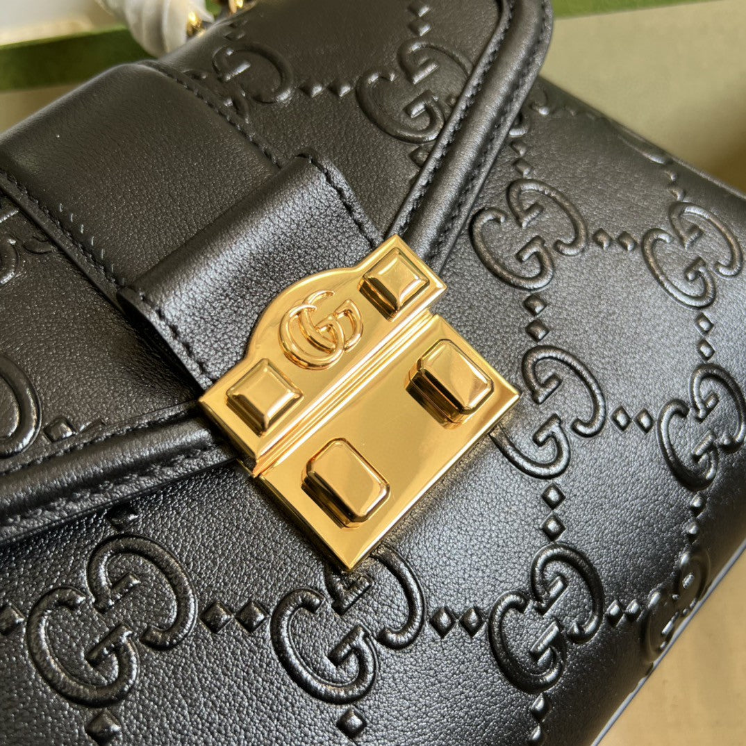 gg Small gg Top Handle Bag Black Debossed For Women 11in/29cm gg 675791 UD9AG 1000