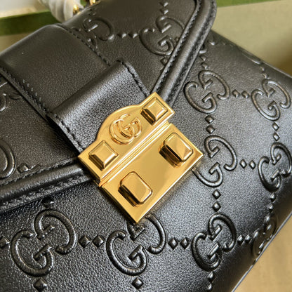 gg Small gg Top Handle Bag Black Debossed For Women 11in/29cm gg 675791 UD9AG 1000