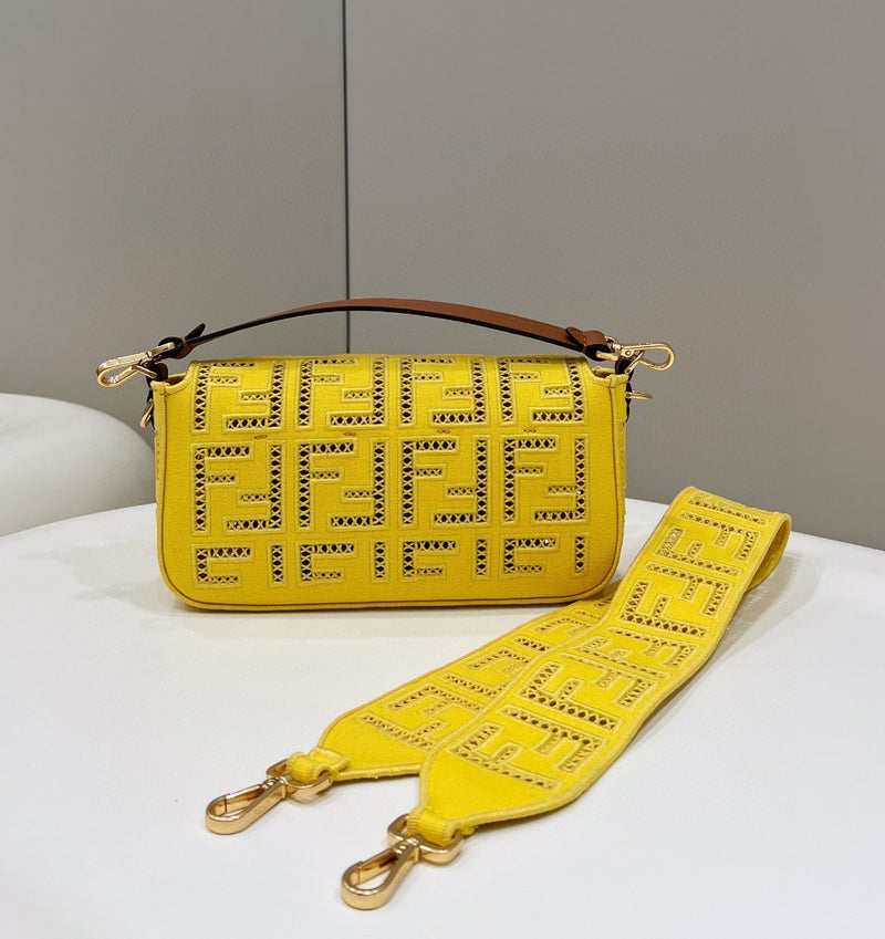 FI Baguette Yellow with Embroidery Medium Bag For Woman 28cm/11in