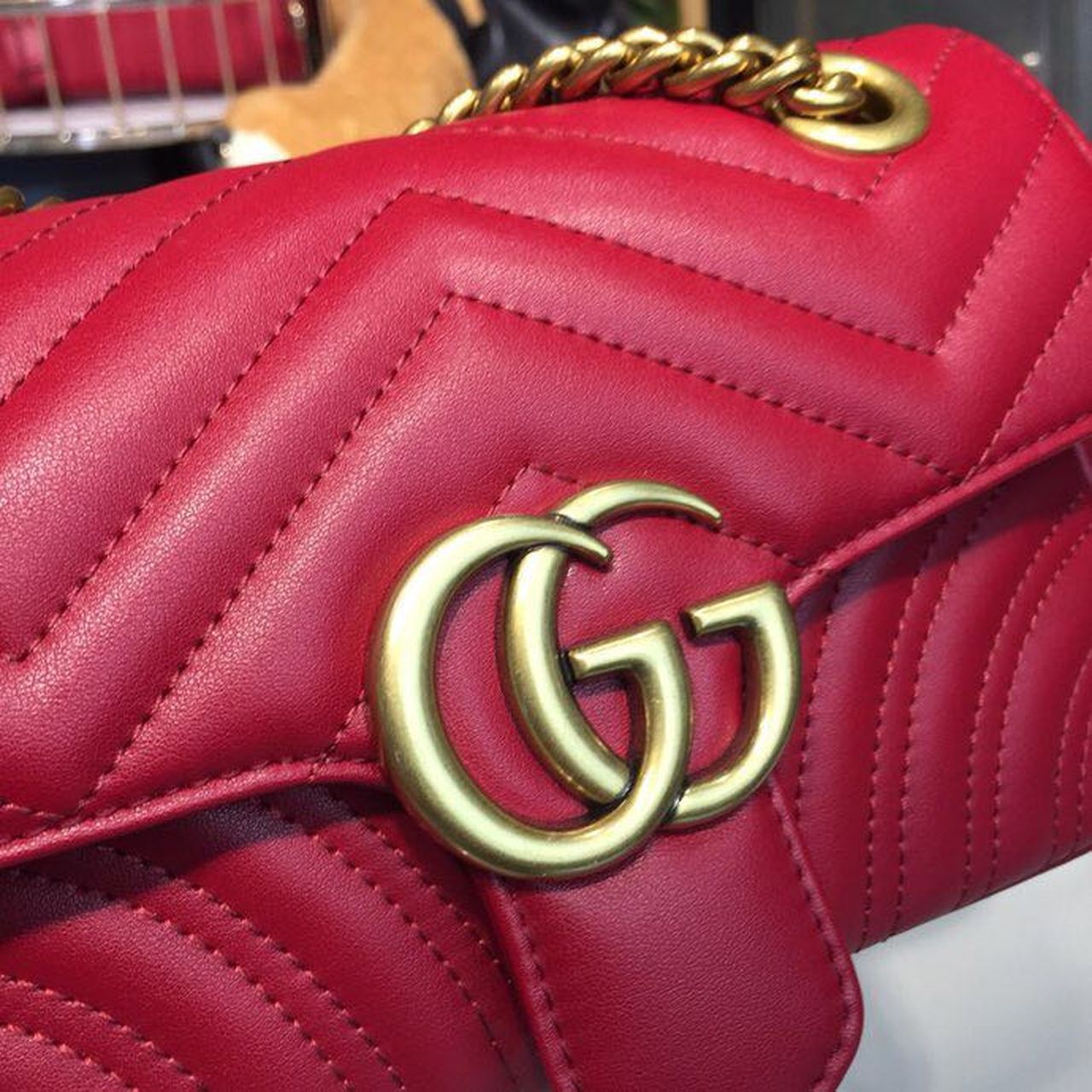 gg Marmont Matelassé Mini Bag Hibiscus Red Matelassé Chevron For Women 8.5in/22cm gg 446744 DTDIT 6433
