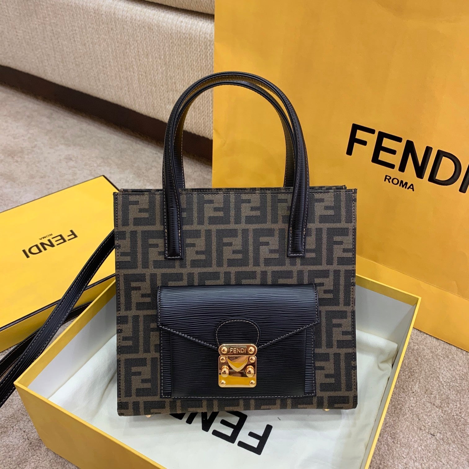 FI Vintage Handle Bag 26cm Brown