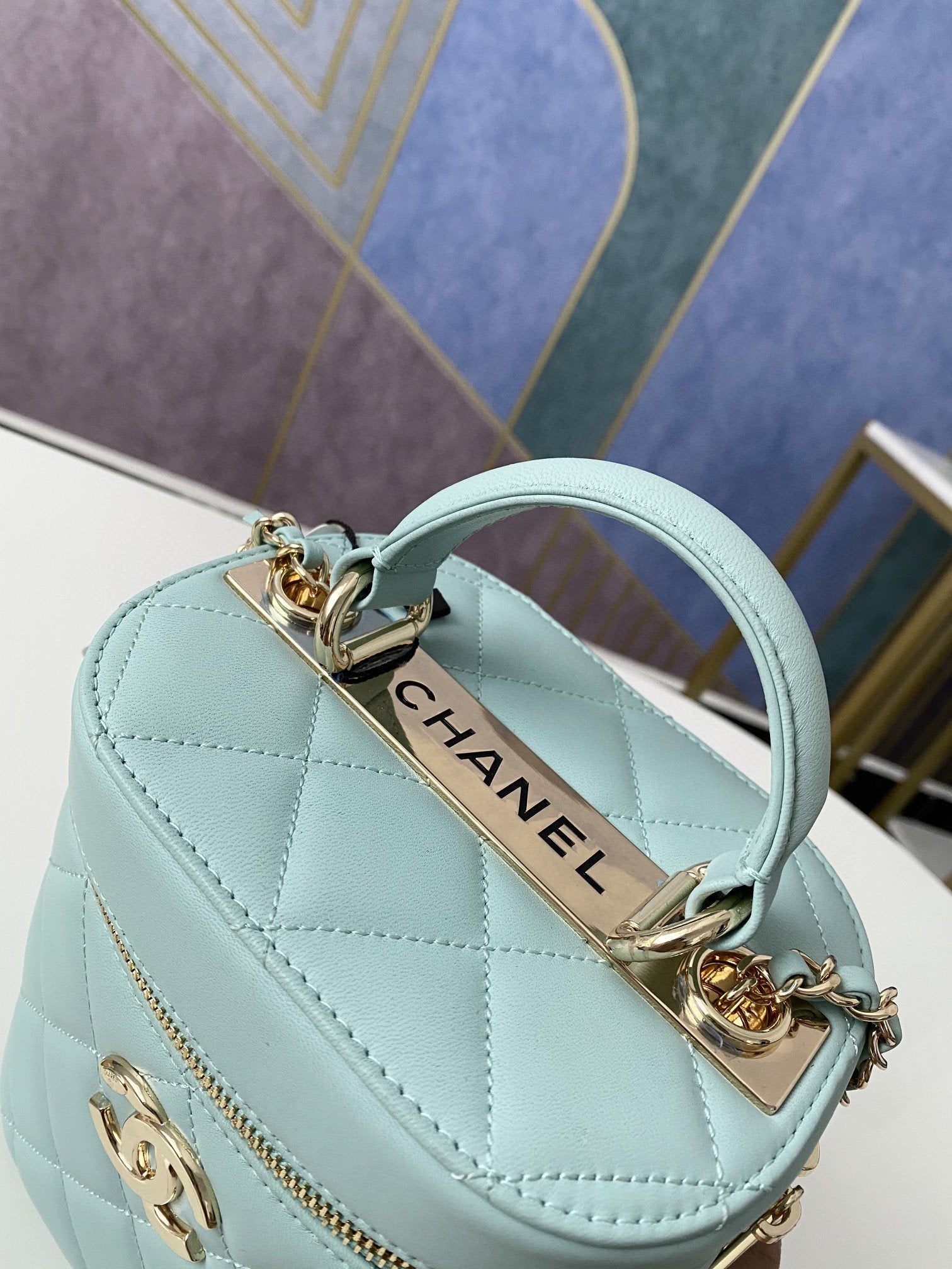 ChanelVanity Case Gold Hardware Light Green For Women, Women’s Handbags, Shoulder Bags 9.4in/24cm 