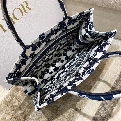 DI Medium Book Tote Bag in Étoile Embroidery Bag, Blue/White, For Women Women’s Handbags, 36cm CD