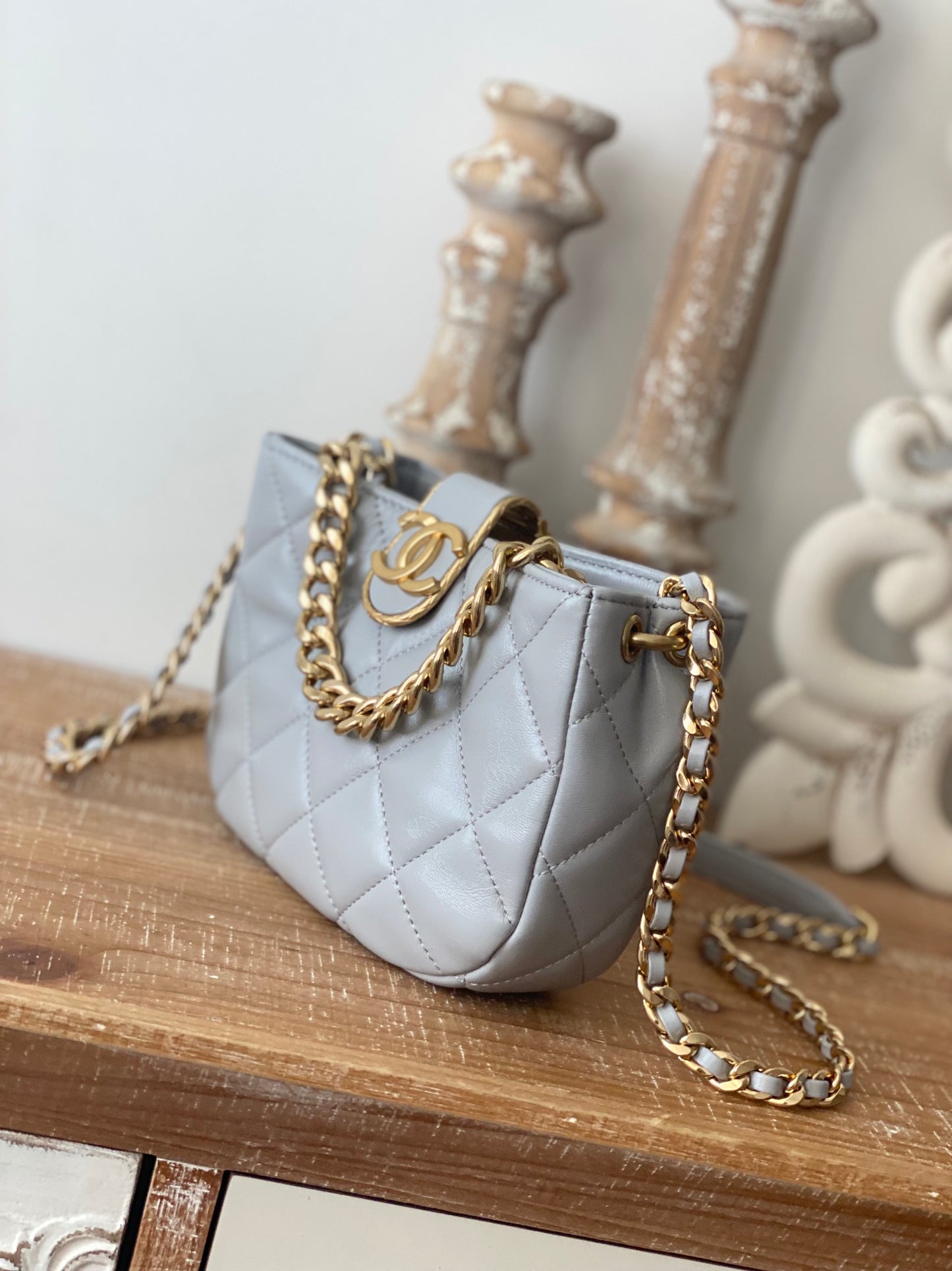 ChanelSmall Hobo Bag Gold Hardware Grey For Women, Women’s Handbags, Shoulder Bags 7.5in/19cm