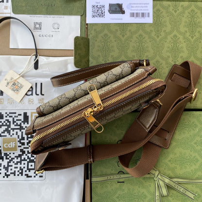 gg Messenger Bag With Interlocking G Beige/Ebony gg Supreme Canvas For Men 8.3in/21cm gg