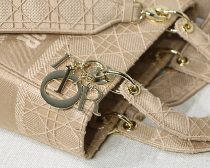 DI Medium Lady Bag Gold Toned Hardware Beige For Women 9.5in/24cm CD