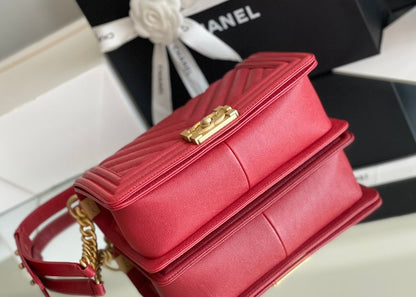 ChanelMedium Boy Handbag Red For Women 9.8in/25cm A67086
