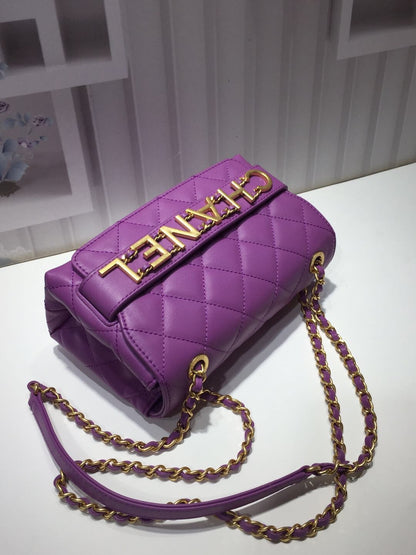 ChanelFront Logo Small Flap Bag Gold Hardware Purple For Women, Women’s Handbags, Shoulder Bags 8.2in/21cm AS1490