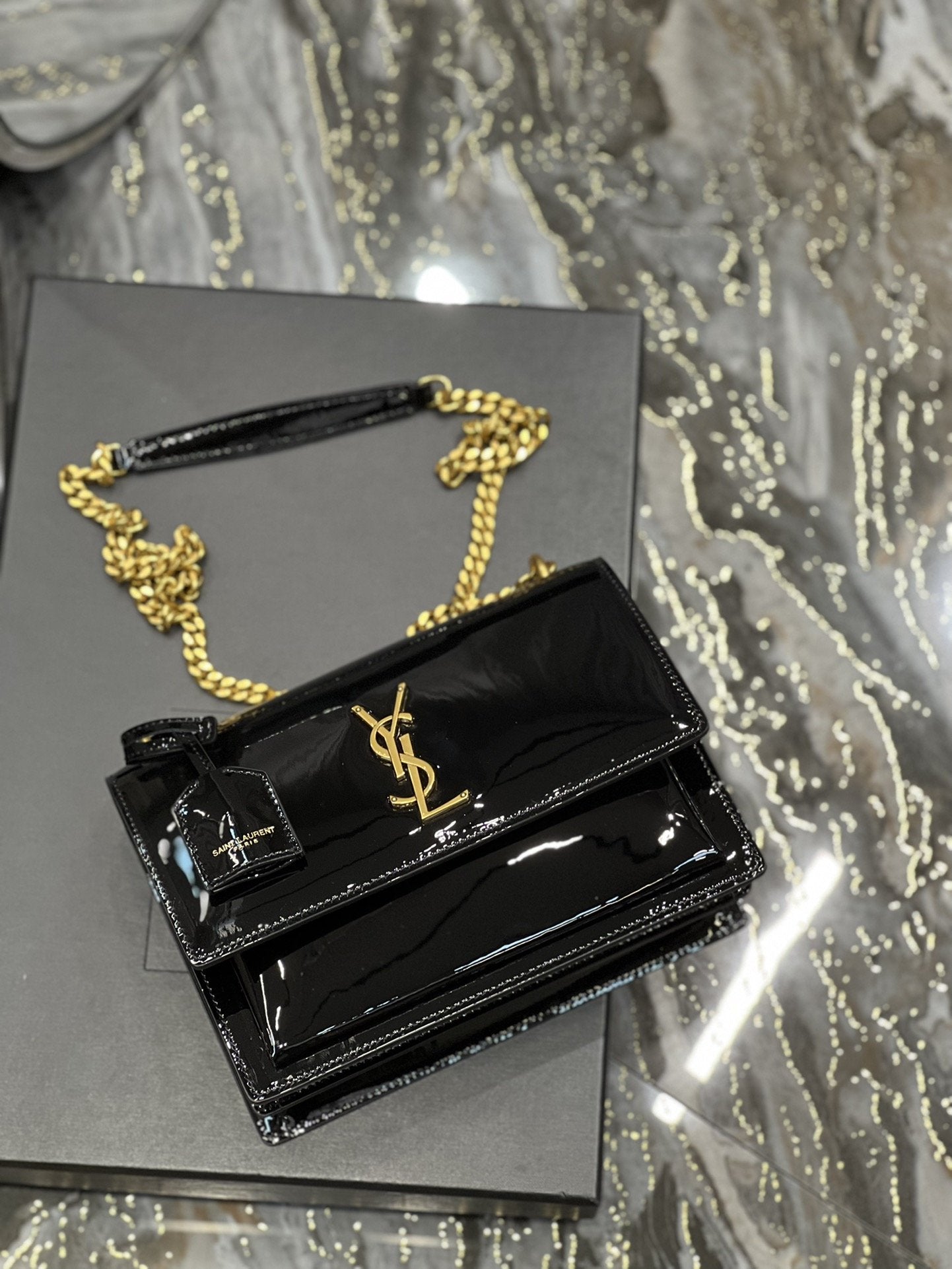 YSSL Sunset Medium Chain Bag For Women 8.6in/22cm Black YSL