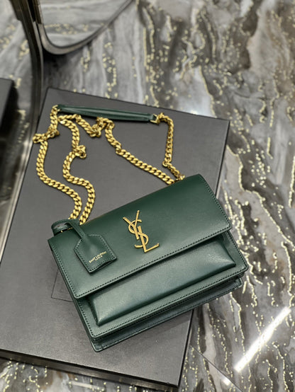 YSSL Sunset Medium Chain Bag For Women 8.6in/22cm Green YSL