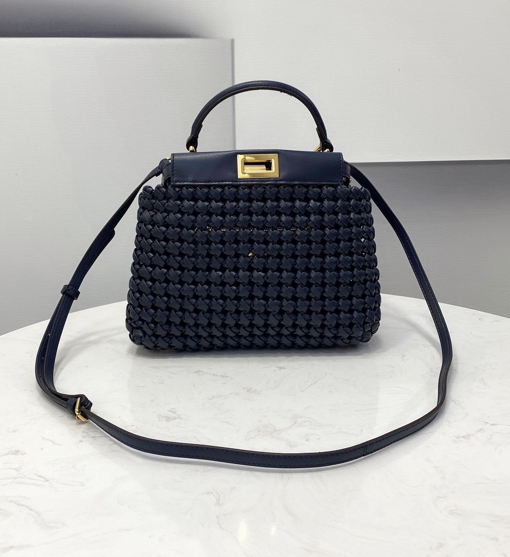 FI Peekaboo Mini Navy Blue Braided Bag For Woman 18cm/7in