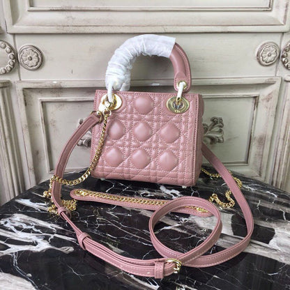 DI Mini Lady Bag Gold Toned Hardware Dusty Pink For Women 18cm/7in CD
