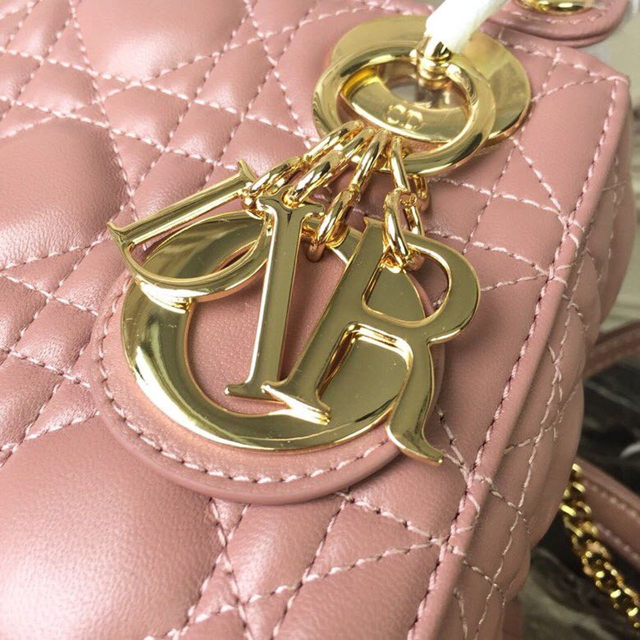 DI Mini Lady Bag Gold Toned Hardware Dusty Pink For Women 18cm/7in CD