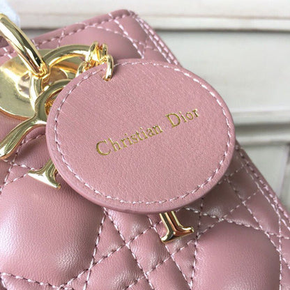 DI Medium Lady Bag Gold Toned Hardware Dusty Pink For Women 24cm/9in CD