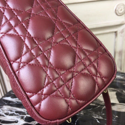 DI Medium Lady Bag Gold Toned Hardware Burgundy For Women 24cm/9in CD