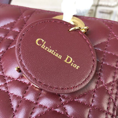 DI Medium Lady Bag Gold Toned Hardware Burgundy For Women 24cm/9in CD