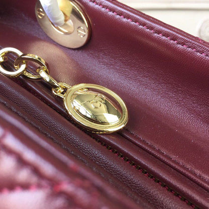 DI Medium Lady Bag Gold Toned Hardware Burgundy For Women 24cm/9in CD