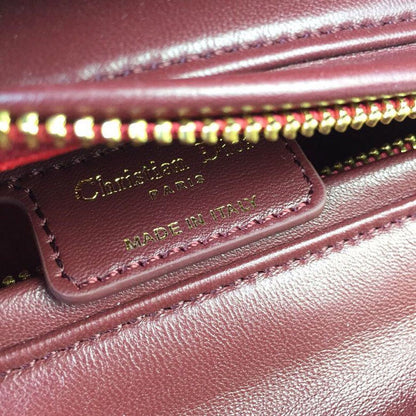 DI Medium Lady Bag Gold Toned Hardware Burgundy For Women 24cm/9in CD