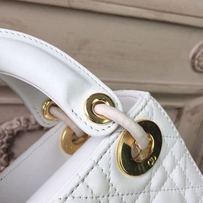 DI Mini Lady Bag Gold Toned Hardware White For Women 18cm/7in CD